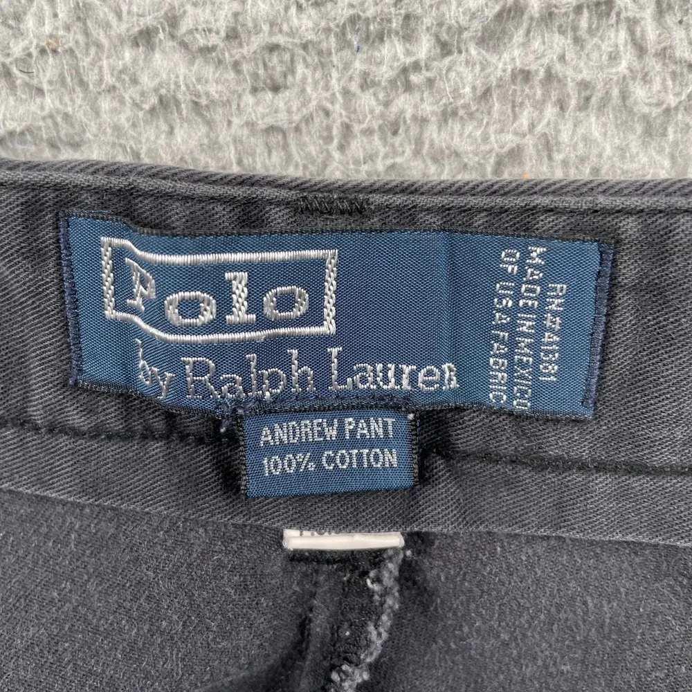 Polo Ralph Lauren Pants Mens 36 Black Andrew Pant Pleated Chino Cotton Frayed
